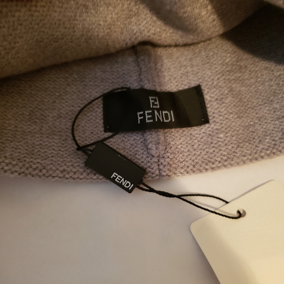Fendi Gray Knit Beanie with Black Logo Band - Picture 2 of 2